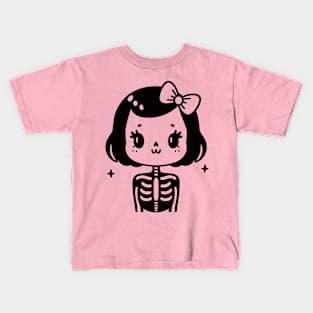 Cute Girl Skeleton With a Bow | Halloween Kawaii Cute Design for Girls Kids T-Shirt